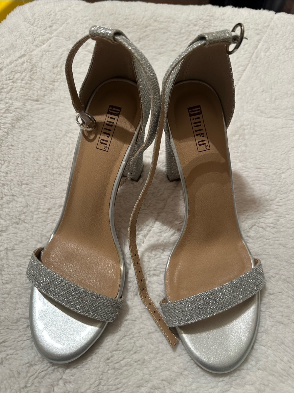 Size 9-1/2 Glitter Ankle-Strap Block Heel Sandals - Silver